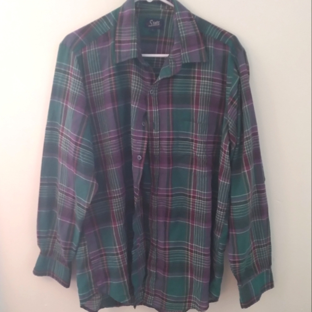 Men's plaid vintage button down L